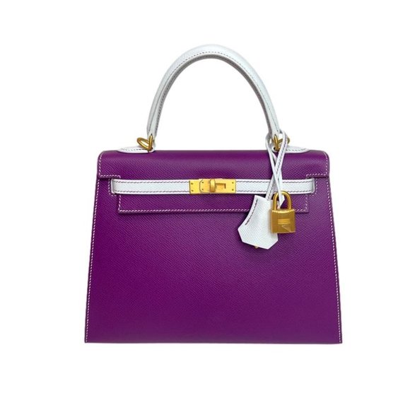 NIB HERMES HSS Kelly 25 Epsom SO "Anemone" & White "Blanc" Brushed Gold HW - Picture 2 of 12